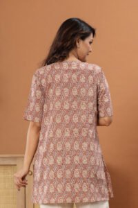 Ausuda Women Pure Cotton Beige Ethnic Printed Short Kurti | Casual Daily Wear Cotton Kurti