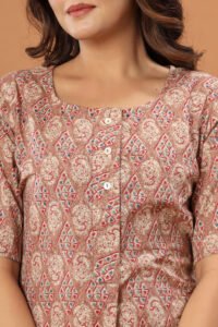 Ausuda Women Pure Cotton Beige Ethnic Printed Short Kurti | Casual Daily Wear Cotton Kurti