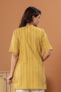 Ausuda Women Pure Cotton Yellow Printed Short Kurti | Casual Daily Wear Ethnic Cotton Top