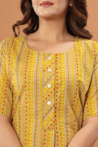 Ausuda Women Pure Cotton Yellow Printed Short Kurti | Casual Daily Wear Ethnic Cotton Top