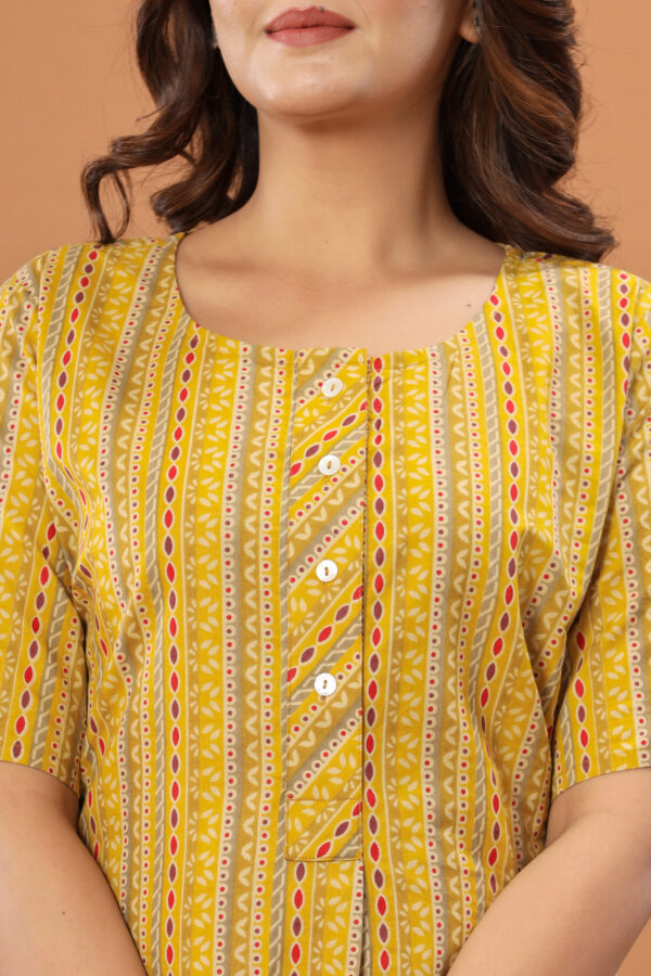 Ausuda Women Pure Cotton Yellow Printed Short Kurti | Casual Daily Wear Ethnic Cotton Top