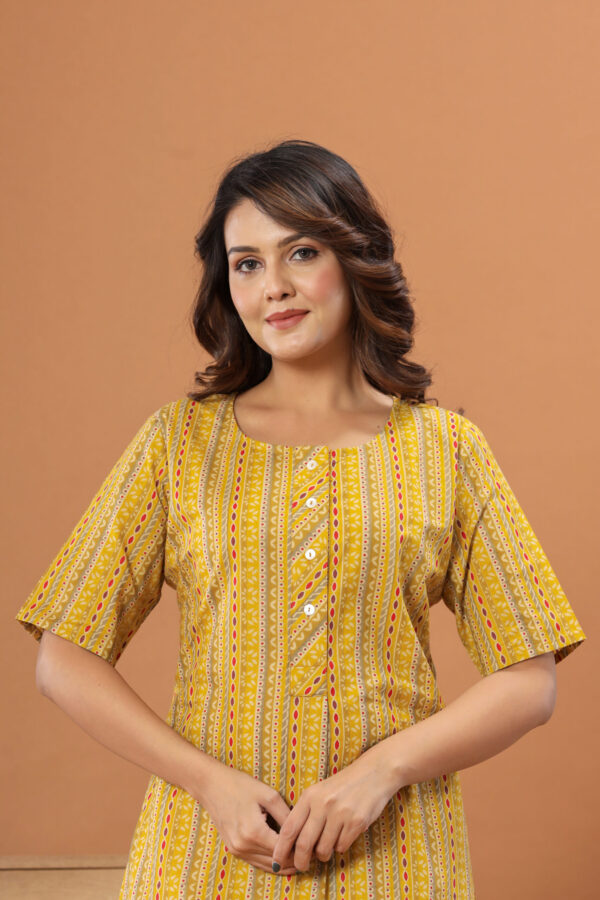 Ausuda Women Pure Cotton Yellow Printed Short Kurti | Casual Daily Wear Ethnic Cotton Top
