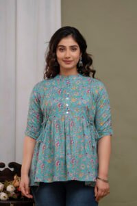 Ausuda Women Pure Cotton Floral Printed Peplum Top | Casual Ethnic Cotton Tunic for Women