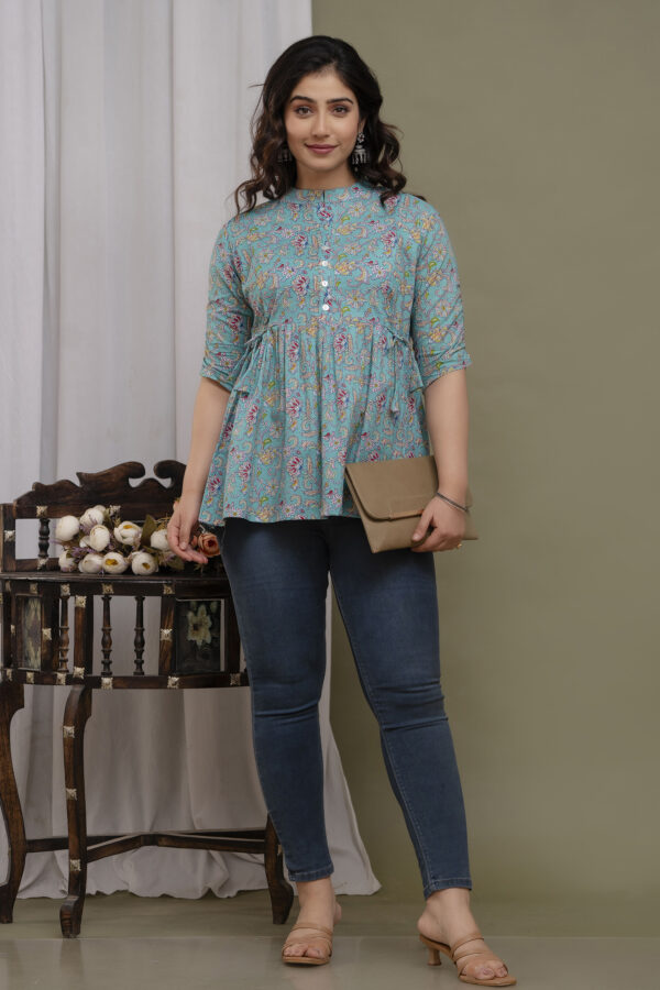 Ausuda Women Pure Cotton Floral Printed Peplum Top | Casual Ethnic Cotton Tunic for Women