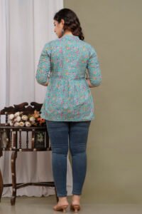 Ausuda Women Pure Cotton Floral Printed Peplum Top | Casual Ethnic Cotton Tunic for Women