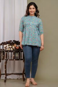 Ausuda Women Pure Cotton Floral Printed Peplum Top | Casual Ethnic Cotton Tunic for Women