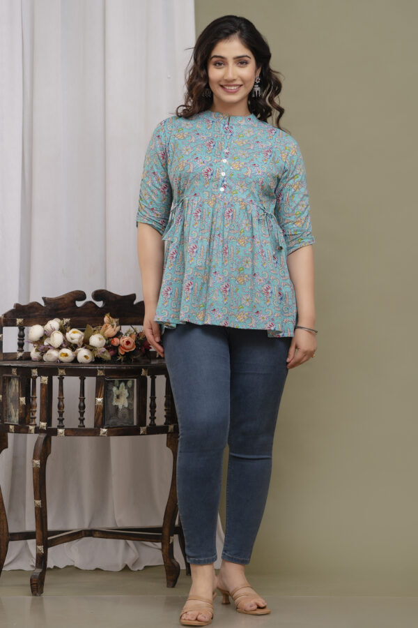 Ausuda Women Pure Cotton Floral Printed Peplum Top | Casual Ethnic Cotton Tunic for Women