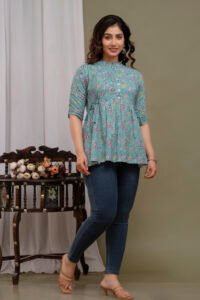 Ausuda Women Pure Cotton Floral Printed Peplum Top | Casual Ethnic Cotton Tunic for Women