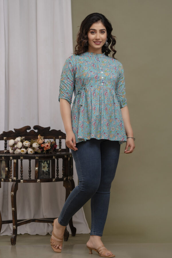 Ausuda Women Pure Cotton Floral Printed Peplum Top | Casual Ethnic Cotton Tunic for Women