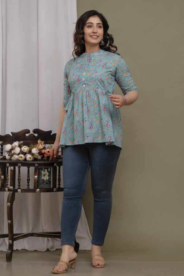 Ausuda Women Pure Cotton Floral Printed Peplum Top | Casual Ethnic Cotton Tunic for Women
