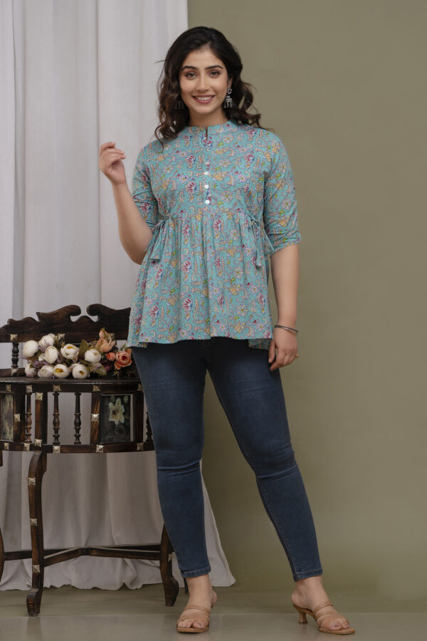 Ausuda Women Pure Cotton Floral Printed Peplum Top | Casual Ethnic Cotton Tunic for Women