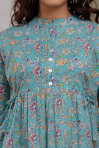 Ausuda Women Pure Cotton Floral Printed Peplum Top | Casual Ethnic Cotton Tunic for Women