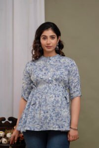 Ausuda Women Pure Cotton Floral Printed Peplum Top | Stylish Casual Cotton Top for Women