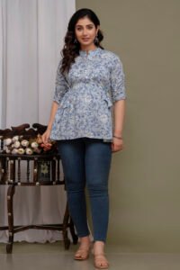 Ausuda Women Pure Cotton Floral Printed Peplum Top | Stylish Casual Cotton Top for Women