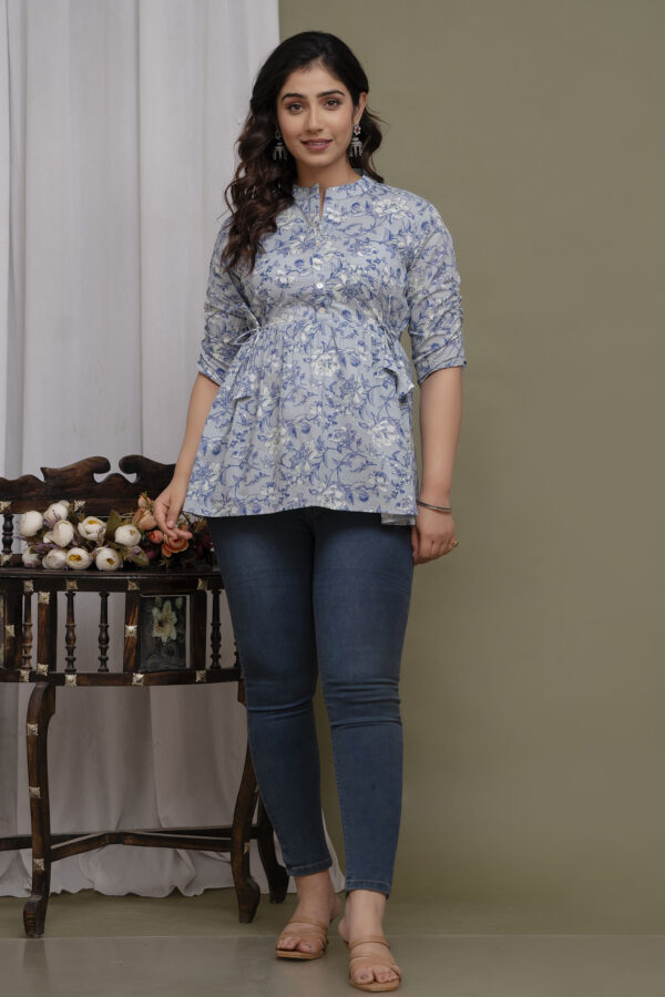 ASD_Top-2003-D Ausuda Women Pure Cotton Floral Printed Peplum Top | Stylish Casual Cotton Top for Women