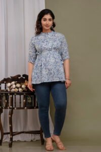 Ausuda Women Pure Cotton Floral Printed Peplum Top | Stylish Casual Cotton Top for Women