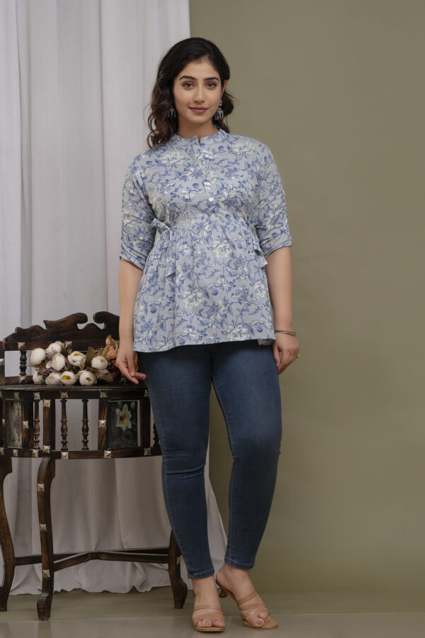 ASD_Top-2003-E Ausuda Women Pure Cotton Floral Printed Peplum Top | Stylish Casual Cotton Top for Women