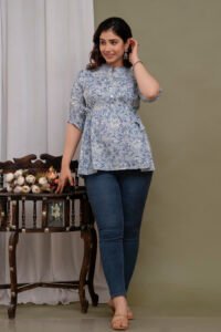Ausuda Women Pure Cotton Floral Printed Peplum Top | Stylish Casual Cotton Top for Women