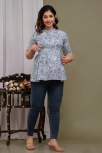 Ausuda Women Pure Cotton Floral Printed Peplum Top | Stylish Casual Cotton Top for Women