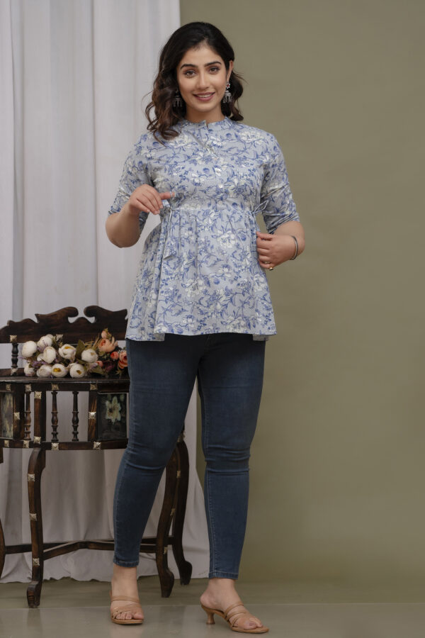ASD_Top-2003-H Ausuda Women Pure Cotton Floral Printed Peplum Top | Stylish Casual Cotton Top for Women
