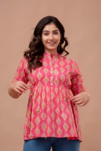 Ausuda Women Pure Cotton Printed Peplum Top | Casual Ethnic Cotton Tunic for Women