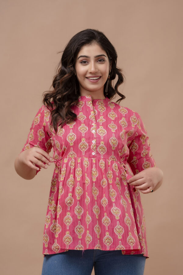 Ausuda Women Pure Cotton Printed Peplum Top | Casual Ethnic Cotton Tunic for Women