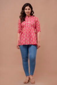 Ausuda Women Pure Cotton Printed Peplum Top | Casual Ethnic Cotton Tunic for Women