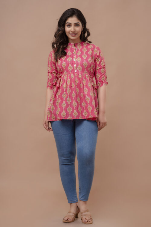 Ausuda Women Pure Cotton Printed Peplum Top | Casual Ethnic Cotton Tunic for Women