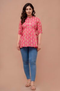Ausuda Women Pure Cotton Printed Peplum Top | Casual Ethnic Cotton Tunic for Women