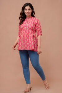 Ausuda Women Pure Cotton Printed Peplum Top | Casual Ethnic Cotton Tunic for Women