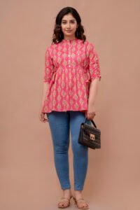 Ausuda Women Pure Cotton Printed Peplum Top | Casual Ethnic Cotton Tunic for Women