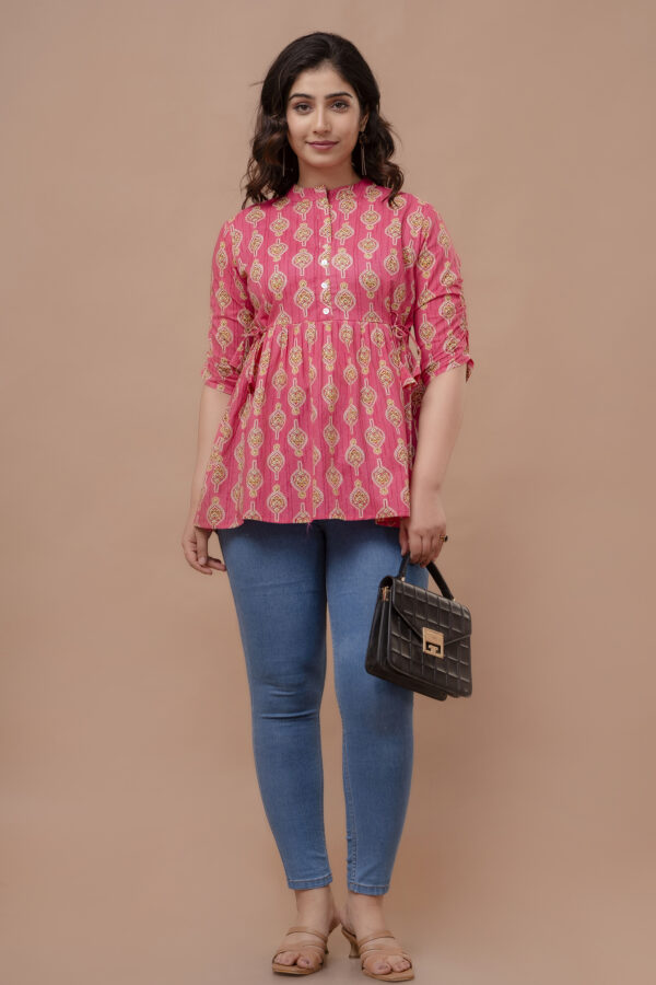 Ausuda Women Pure Cotton Printed Peplum Top | Casual Ethnic Cotton Tunic for Women