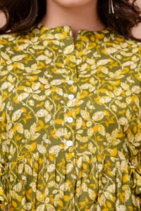 ASD_Top-2006-G Ausuda Women Pure Cotton Olive Green Floral Printed Peplum Top | Casual Ethnic Cotton Tunic for Women