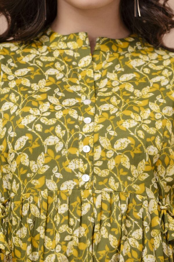 ASD_Top-2006-G Ausuda Women Pure Cotton Olive Green Floral Printed Peplum Top | Casual Ethnic Cotton Tunic for Women