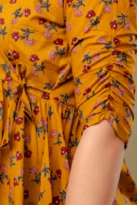 Ausuda Women Pure Cotton Mustard Floral Printed Peplum Top | Casual Ethnic Cotton Tunic for Women