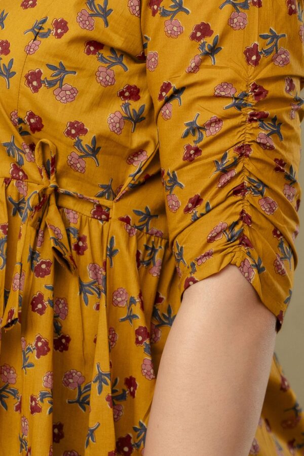 ASD_Top-2011-J Ausuda Women Pure Cotton Mustard Floral Printed Peplum Top | Casual Ethnic Cotton Tunic for Women