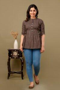 Ausuda Women Pure Cotton Black Geometric Printed Peplum Top | Casual Ethnic Cotton Tunic for Women