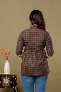 Ausuda Women Pure Cotton Black Geometric Printed Peplum Top | Casual Ethnic Cotton Tunic for Women