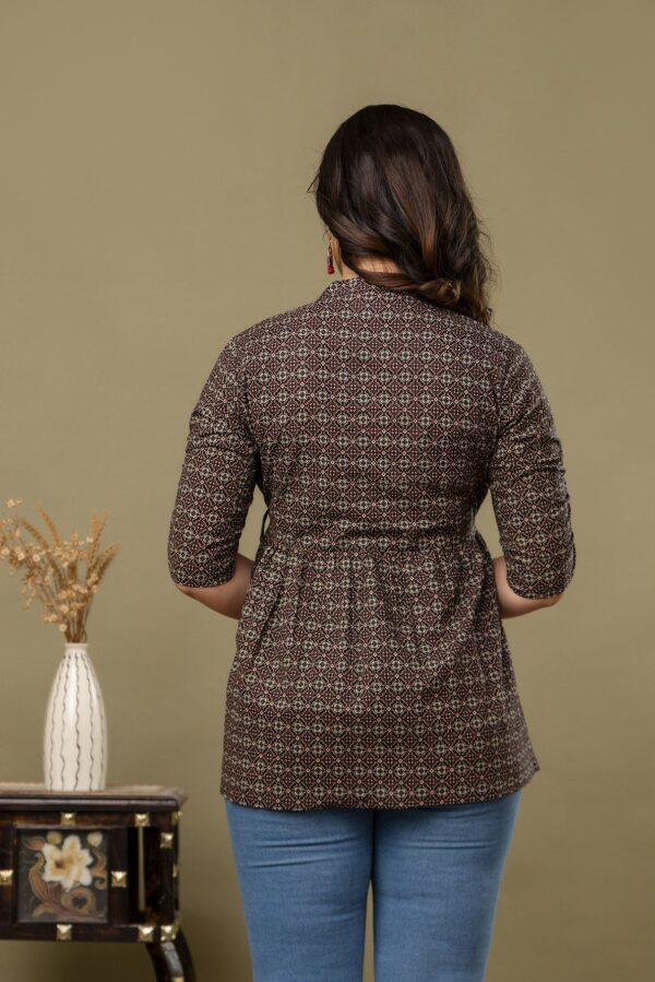 ASD_Top-2012-C Ausuda Women Pure Cotton Black Geometric Printed Peplum Top | Casual Ethnic Cotton Tunic for Women