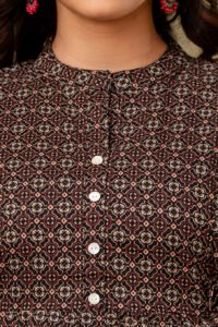 Ausuda Women Pure Cotton Black Geometric Printed Peplum Top | Casual Ethnic Cotton Tunic for Women