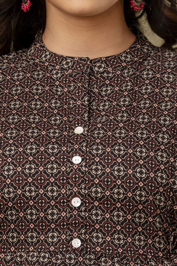 ASD_Top-2012-H Ausuda Women Pure Cotton Black Geometric Printed Peplum Top | Casual Ethnic Cotton Tunic for Women