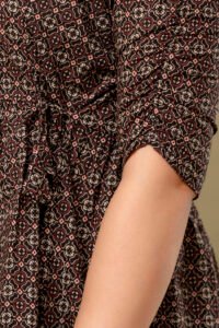 Ausuda Women Pure Cotton Black Geometric Printed Peplum Top | Casual Ethnic Cotton Tunic for Women