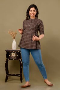 Ausuda Women Pure Cotton Black Geometric Printed Peplum Top | Casual Ethnic Cotton Tunic for Women