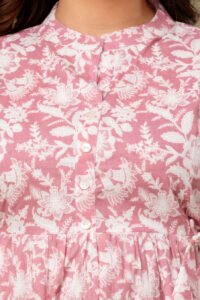 Ausuda Women Pure Cotton Pink Floral Printed Peplum Top | Casual Ethnic Cotton Tunic for Women