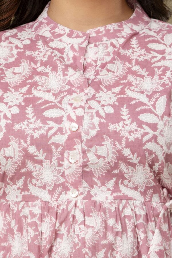 ASD_Top-2013-F Ausuda Women Pure Cotton Pink Floral Printed Peplum Top | Casual Ethnic Cotton Tunic for Women