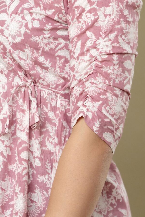 ASD_Top-2013-G Ausuda Women Pure Cotton Pink Floral Printed Peplum Top | Casual Ethnic Cotton Tunic for Women