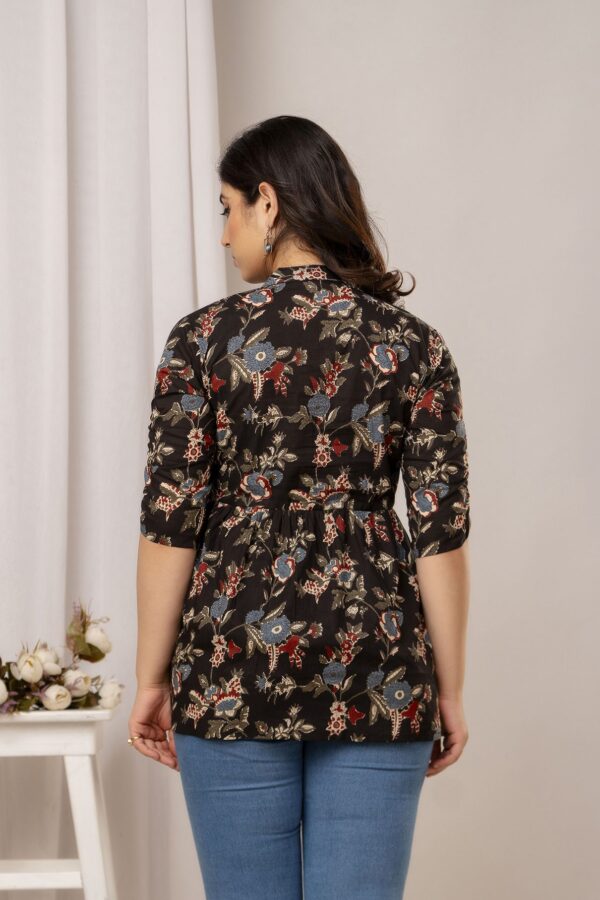 ASD_Top-2014-C Ausuda Women Pure Cotton Black Floral Printed Peplum Top | Casual Ethnic Cotton Tunic for Women