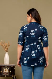 Ausuda Women Pure Cotton Navy Blue Floral Printed Peplum Top | Casual Ethnic Cotton Tunic for Women