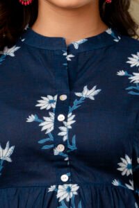 Ausuda Women Pure Cotton Navy Blue Floral Printed Peplum Top | Casual Ethnic Cotton Tunic for Women