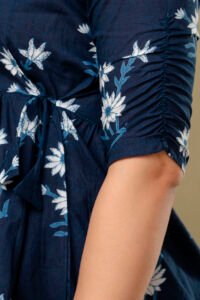 Ausuda Women Pure Cotton Navy Blue Floral Printed Peplum Top | Casual Ethnic Cotton Tunic for Women